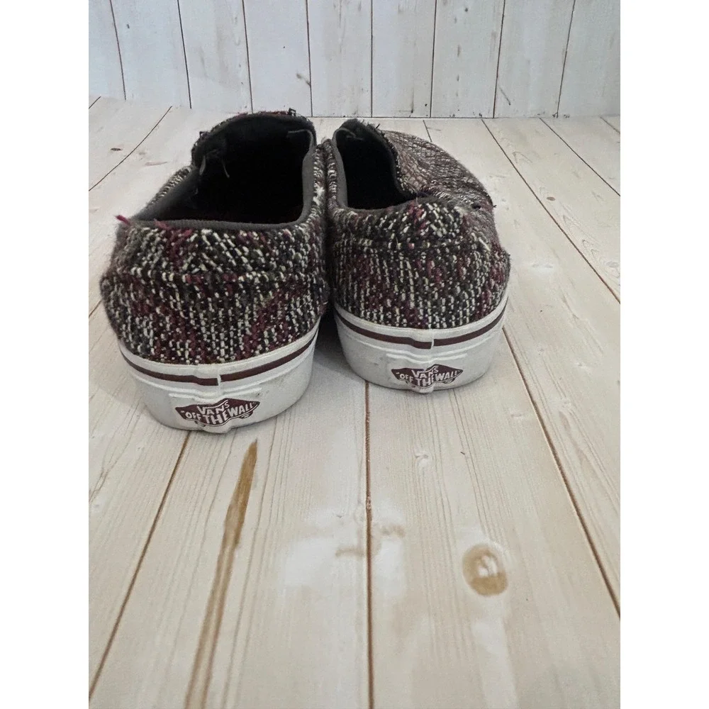 Vans Baja Knit Hoodie Women's Sz 6.5 Gray Burgundy Color way Classic Slip On